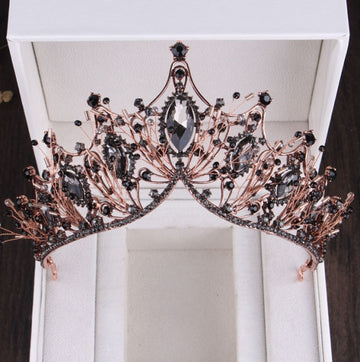 Baroque Black Crystal Pearl Bridal Tiaras Crown Rhinestone Pageant Diadem Bride Headband Wedding Hair Accessories Tiara De Noiva daiiibabyyy